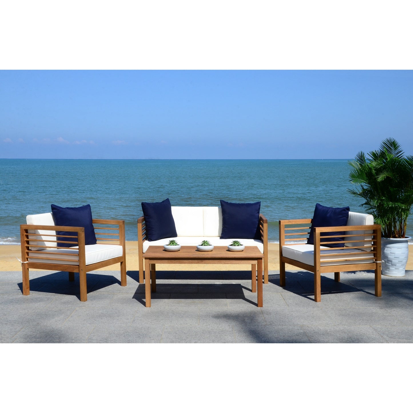 SAFAVIEH Outdoor Yoselin 4-Piece Set with Accent Pillow - 51W x 26D x 26H
