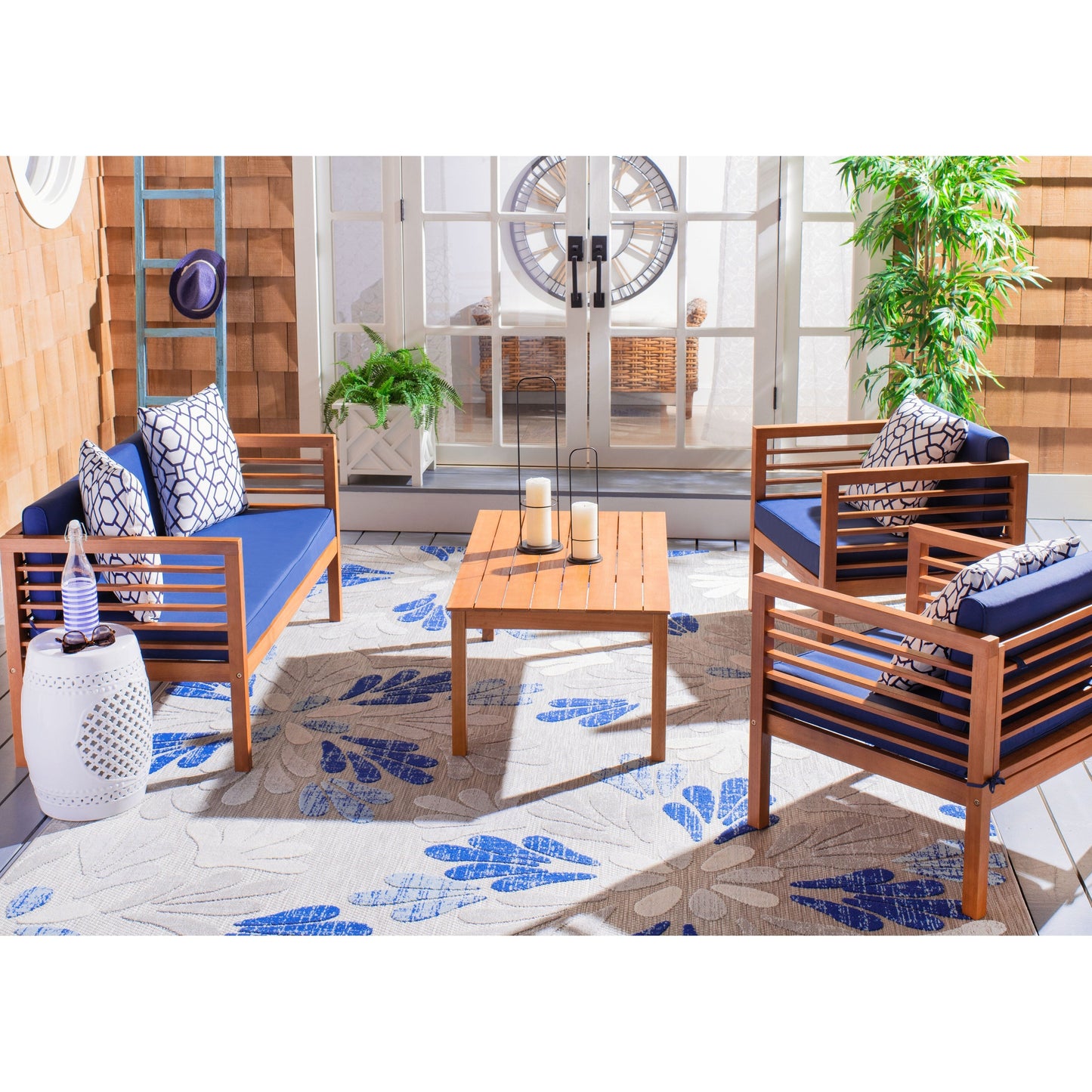 SAFAVIEH Outdoor Yoselin 4-Piece Set with Accent Pillow - 51W x 26D x 26H
