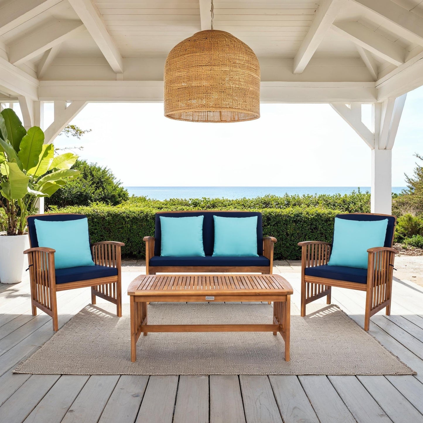 SAFAVIEH Outdoor Yuliana 4-Piece Conversation Patio Set - 47W x 33D x 26H