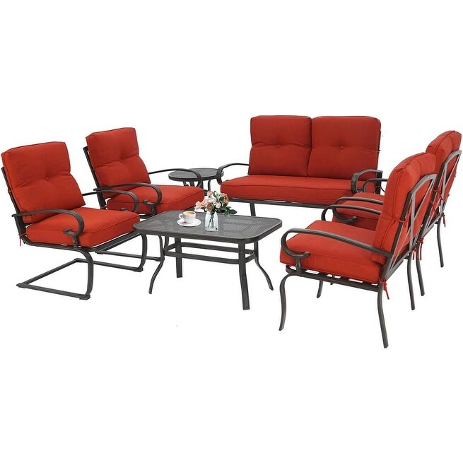 SUNCROWN 7-Piece Outdoor Metal Furniture Conversation Patio Set