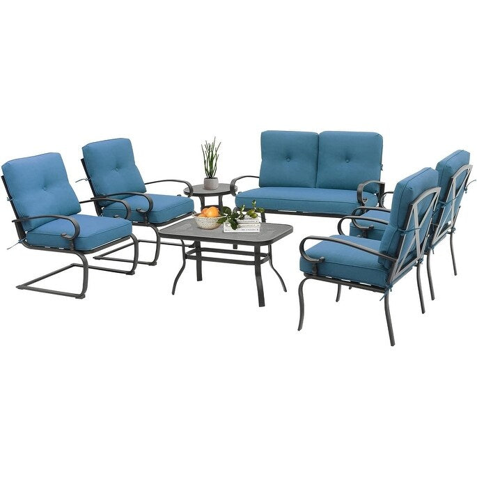 SUNCROWN 7-Piece Outdoor Metal Furniture Conversation Patio Set