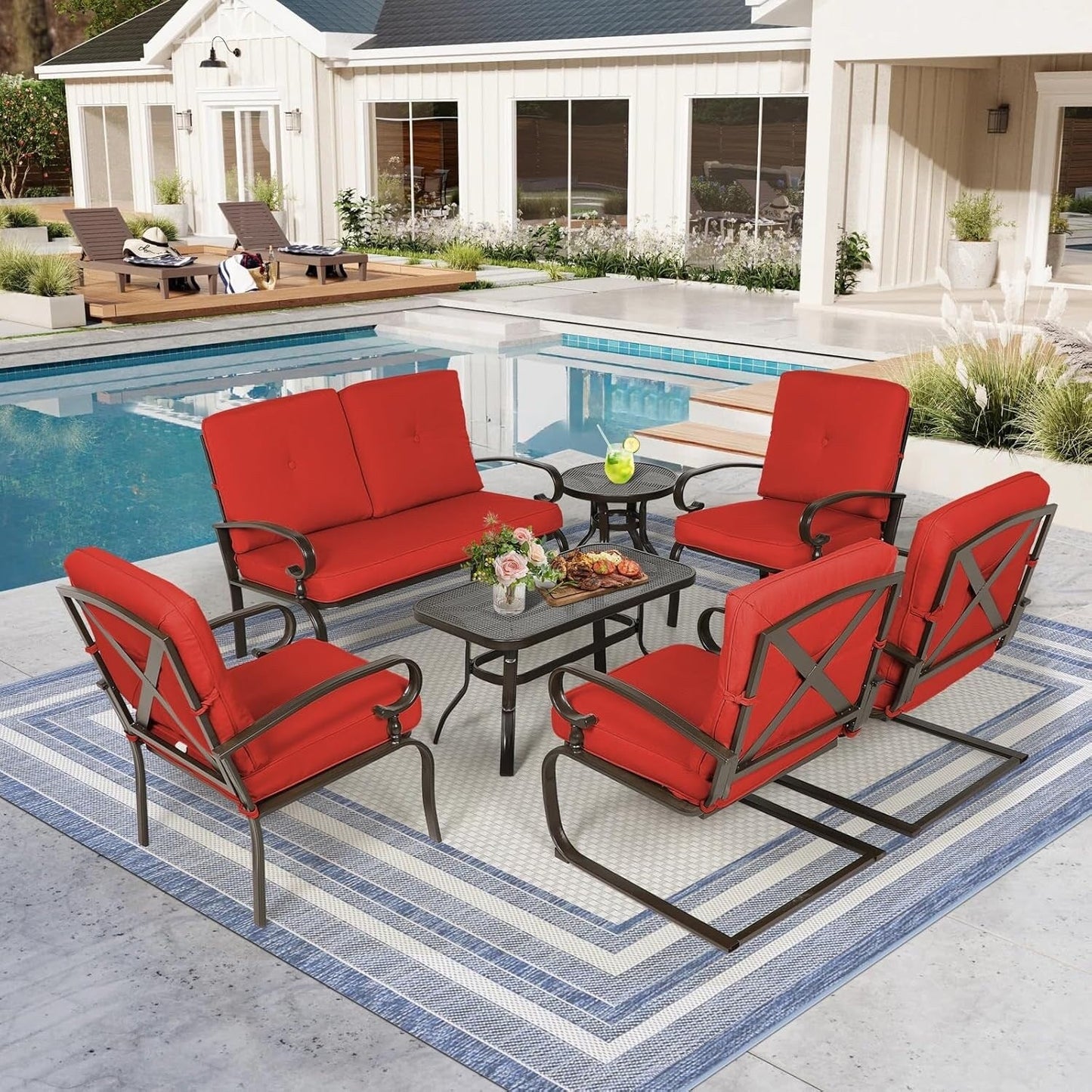 SUNCROWN 7-Piece Outdoor Metal Furniture Conversation Patio Set
