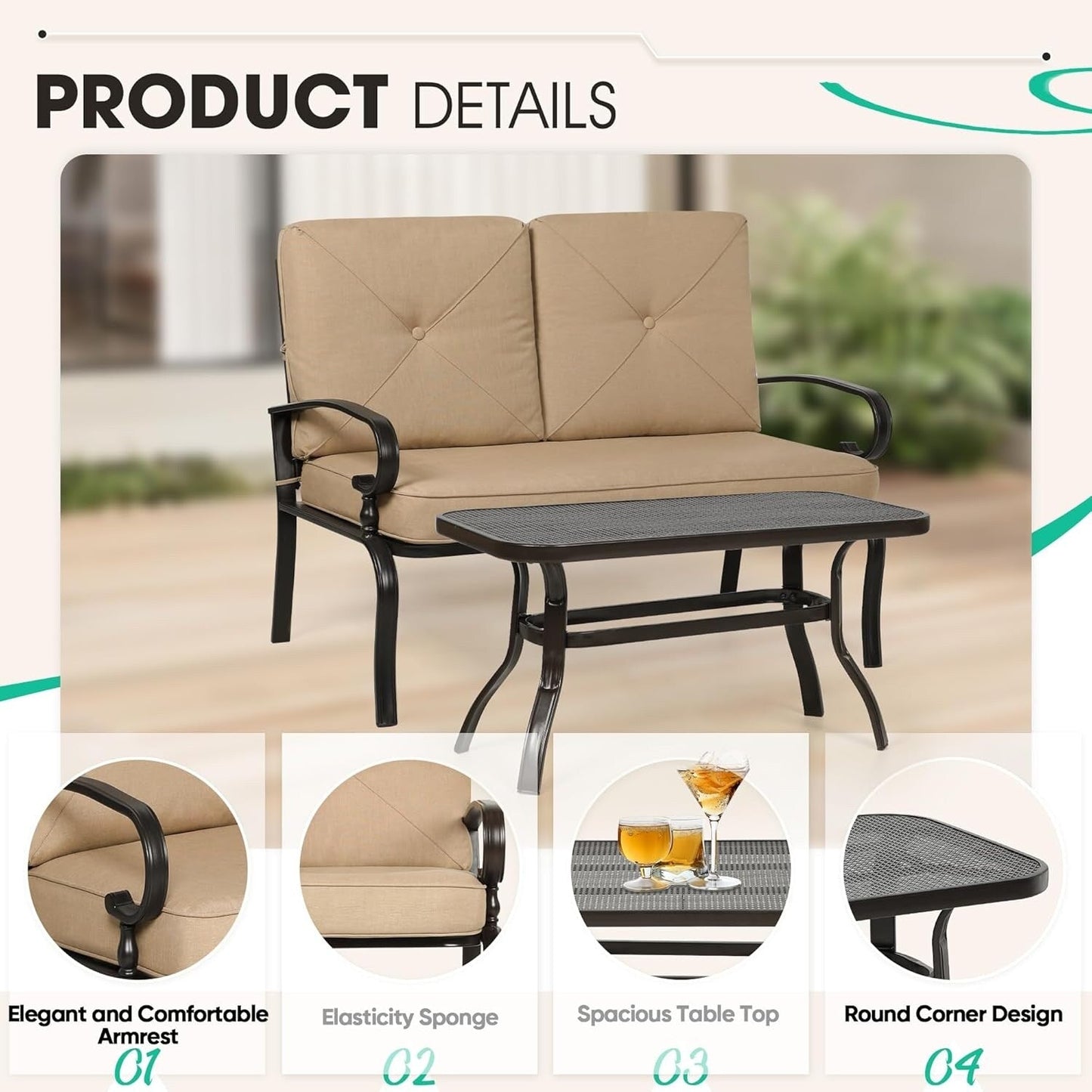 SUNCROWN 7-Piece Outdoor Metal Furniture Conversation Patio Set