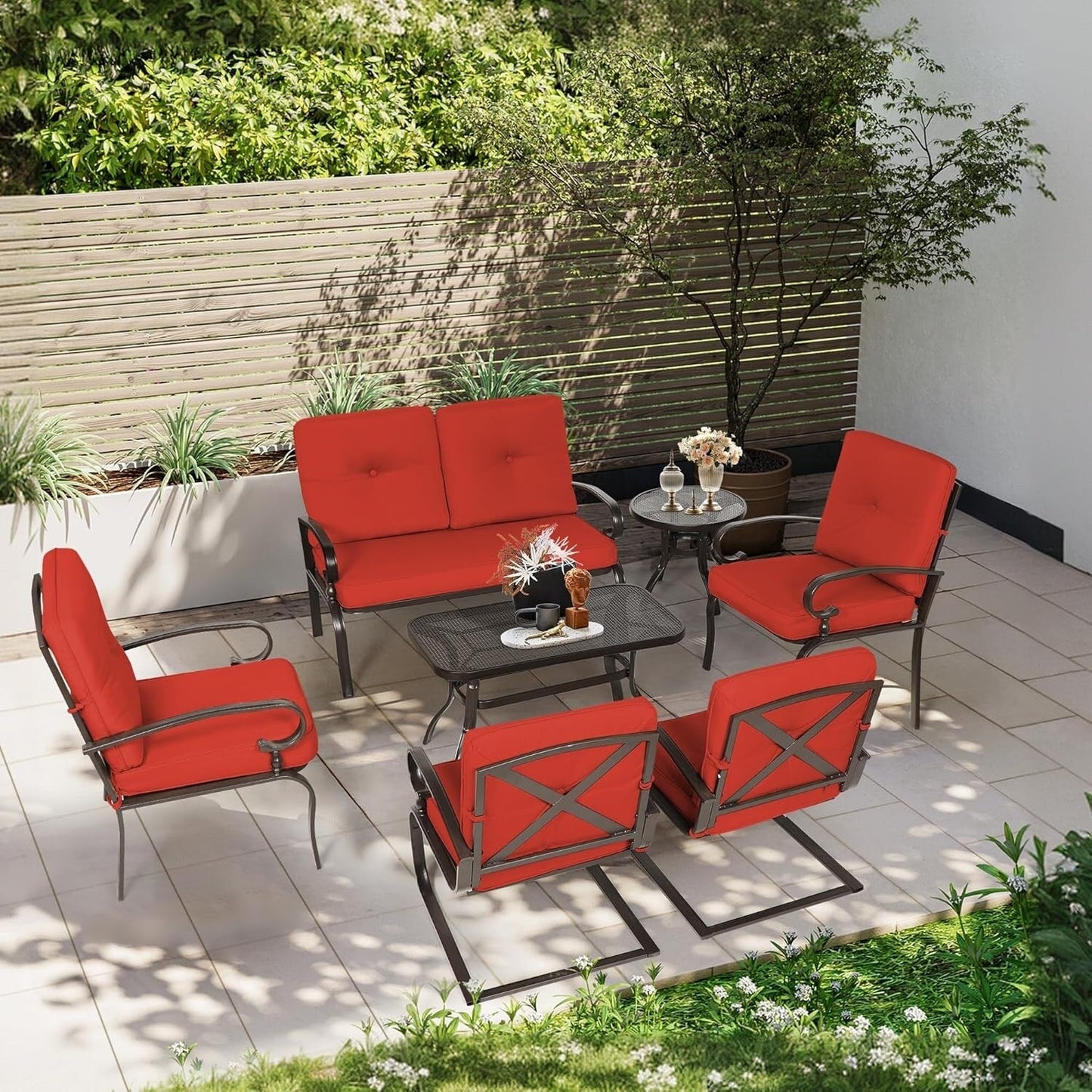 SUNCROWN 7-Piece Outdoor Metal Furniture Conversation Patio Set
