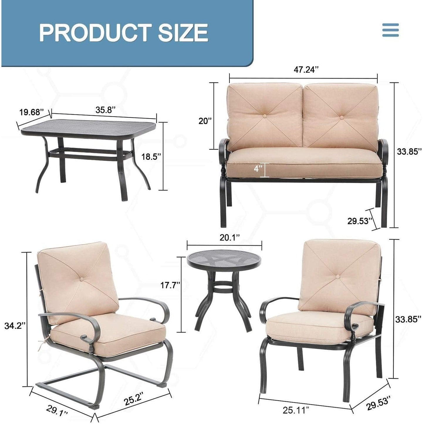 SUNCROWN 7-Piece Outdoor Metal Furniture Conversation Patio Set