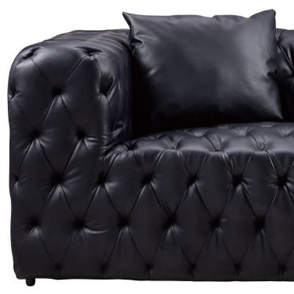 Sam Sofa, Black Tufted Faux Leather, Throw Pillows, Chesterfield, 84 Inch