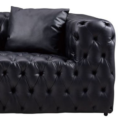 Sam Sofa, Black Tufted Faux Leather, Throw Pillows, Chesterfield, 84 Inch