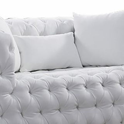 Sam Sofa, White Tufted Faux Leather, Throw Pillows, Chesterfield, 84 Inch