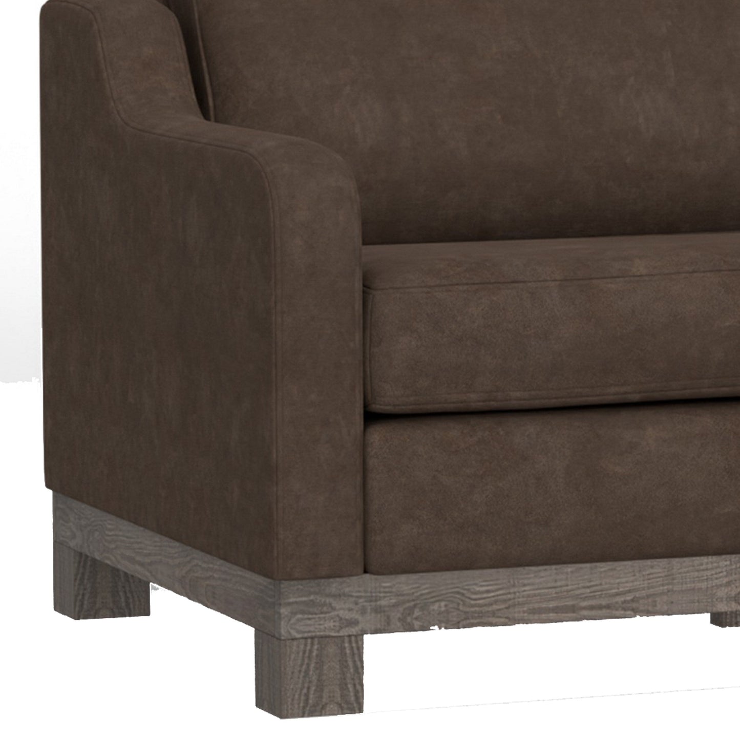 Sama 91 Inch Sofa, 2 Accent Pillows, Solid Pine Wood, Brown Fabric