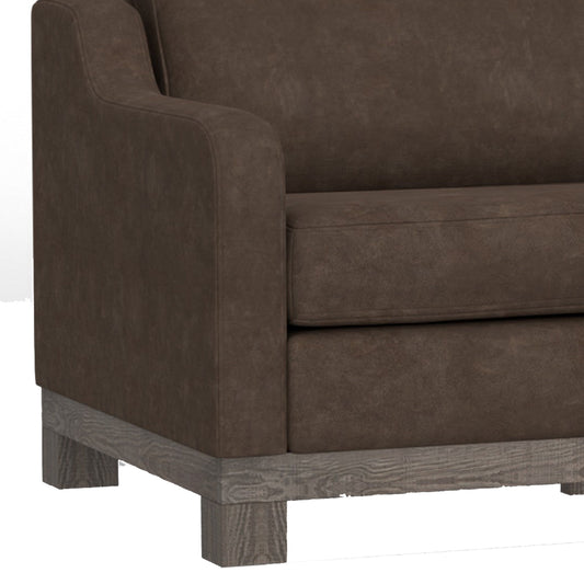 Sama 91 Inch Sofa, 2 Accent Pillows, Solid Pine Wood, Brown Fabric