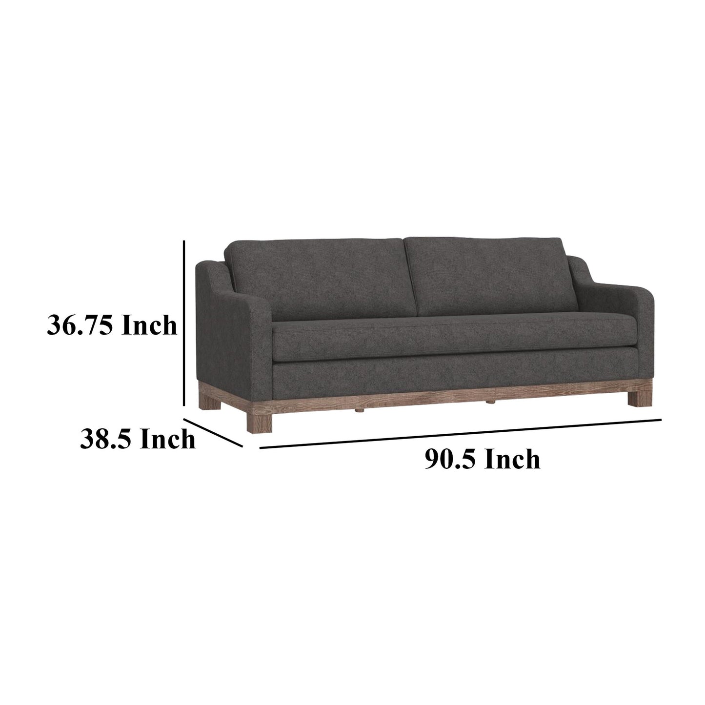 Sama Sofa, 2 Accent Pillows, Iron Gray Polyester 91 Inch Bench Style