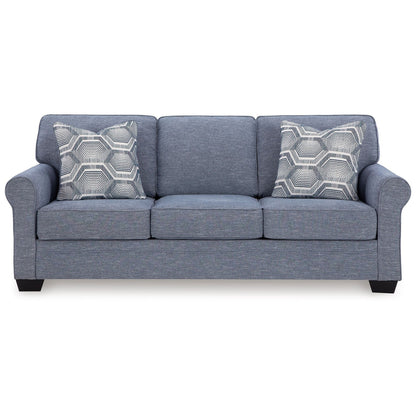 Sano Queen Sofa Sleeper, Blue Polyester, 2 Accent Pillows, 88 Inch