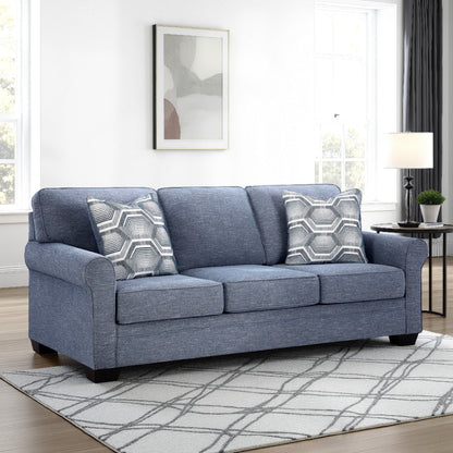 Sano Queen Sofa Sleeper, Blue Polyester, 2 Accent Pillows, 88 Inch