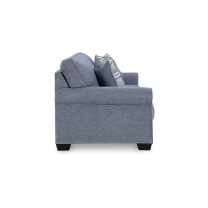Sano Queen Sofa Sleeper, Blue Polyester, 2 Accent Pillows, 88 Inch