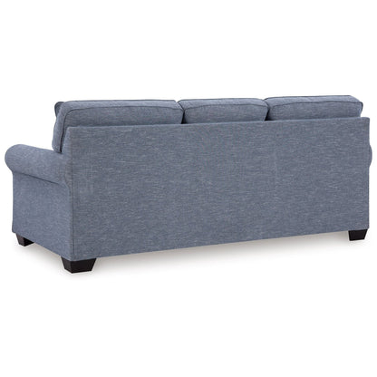 Sano Queen Sofa Sleeper, Blue Polyester, 2 Accent Pillows, 88 Inch
