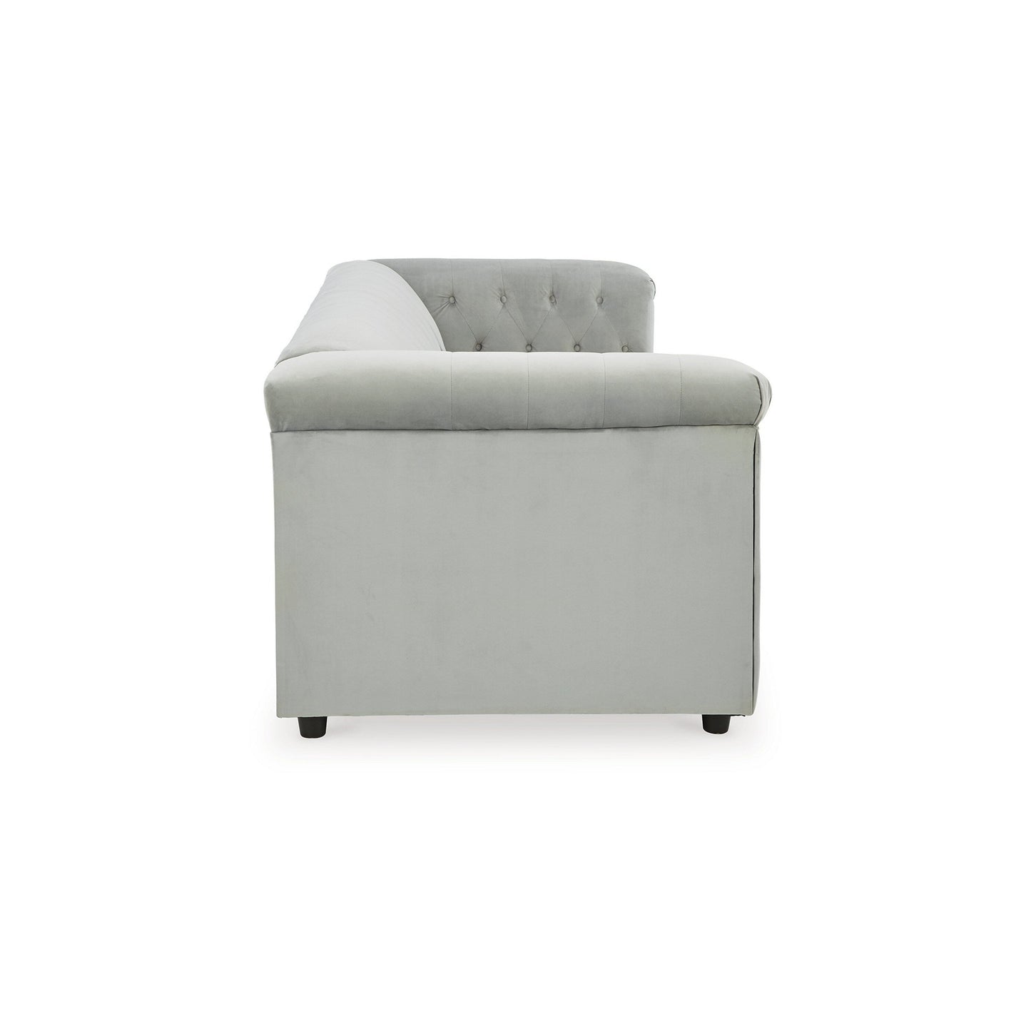 Sanoi Sofa, 92 Inch Button Tufted Soft Gray Velvet, Nailhead Trims