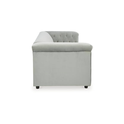 Sanoi Sofa, 92 Inch Button Tufted Soft Gray Velvet, Nailhead Trims