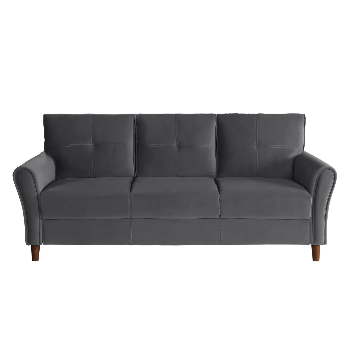 Sarah 80 Inch Sofa, Gray Velvet, Stitch Tufting, Reversible Cushions