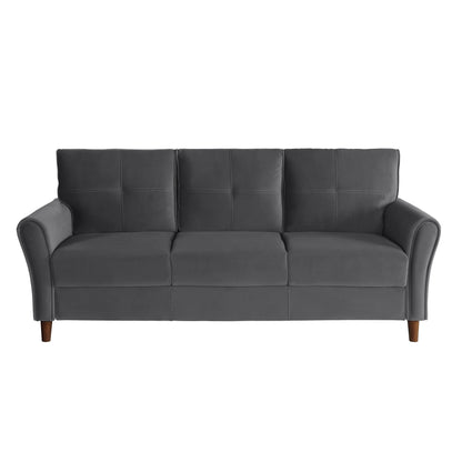 Sarah 80 Inch Sofa, Gray Velvet, Stitch Tufting, Reversible Cushions