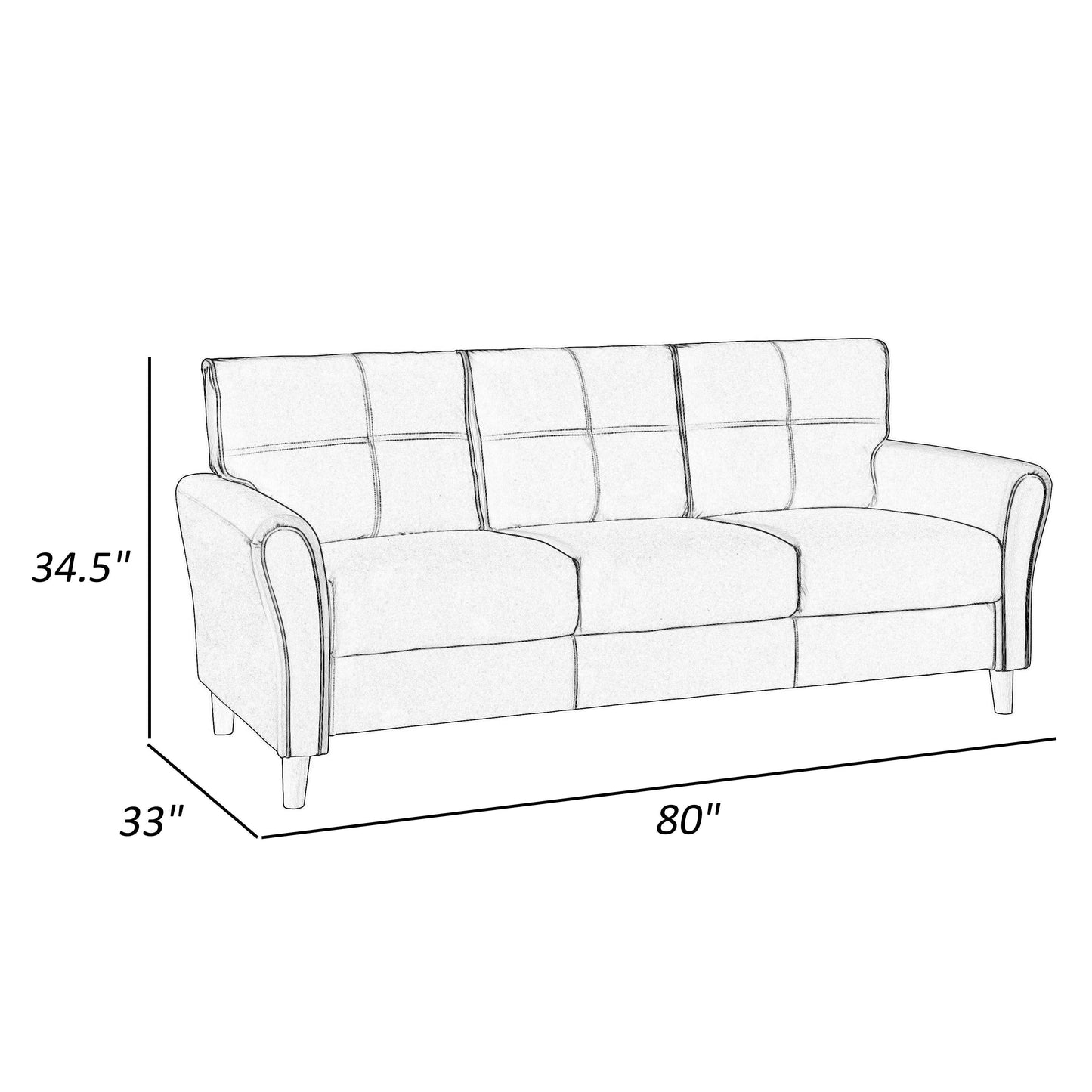 Sarah 80 Inch Sofa, Gray Velvet, Stitch Tufting, Reversible Cushions