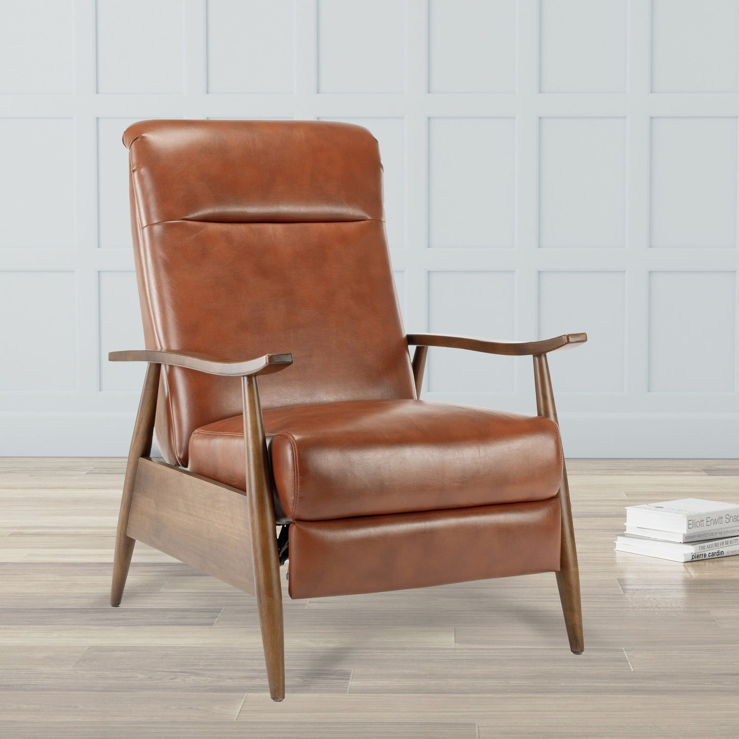 Sarasota Wood Arm Push Back Recliner - Caramel