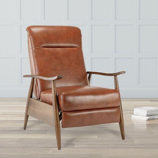Sarasota Wood Arm Push Back Recliner - Caramel