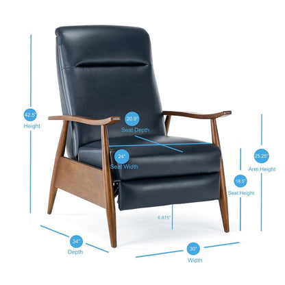 Sarasota Wood Arm Push Back Recliner - Midnight Blue