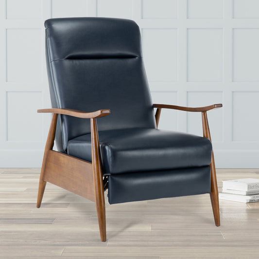 Sarasota Wood Arm Push Back Recliner - Midnight Blue
