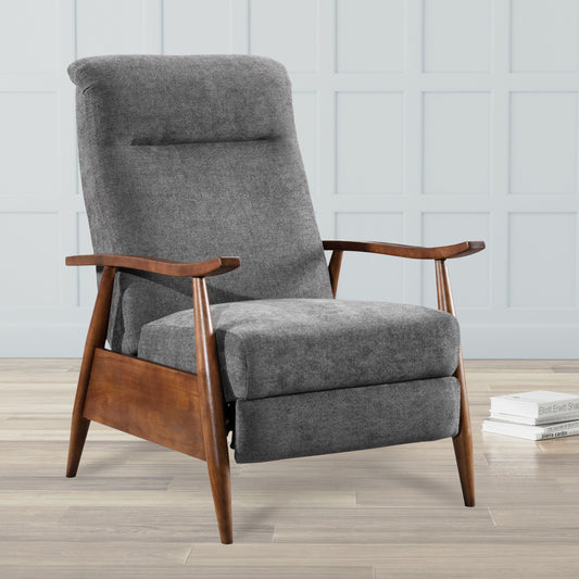 Saugus Wood Arm Push Back Recliner - Charcoal