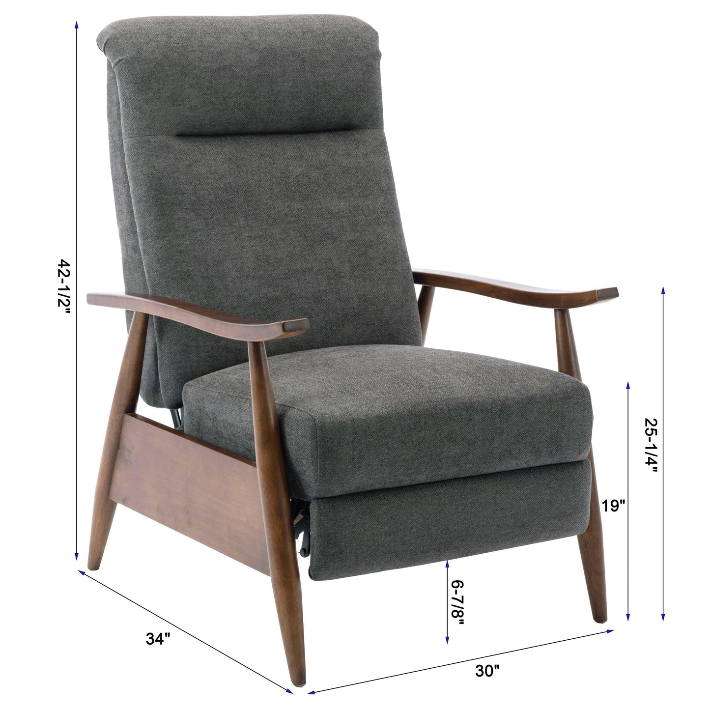 Saugus Wood Arm Push Back Recliner - Charcoal