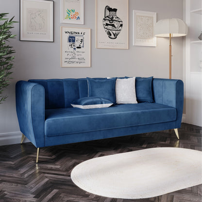 Scarlett Velvet Flared Arm 3-Seater Sofa with 4 Throw Pillow