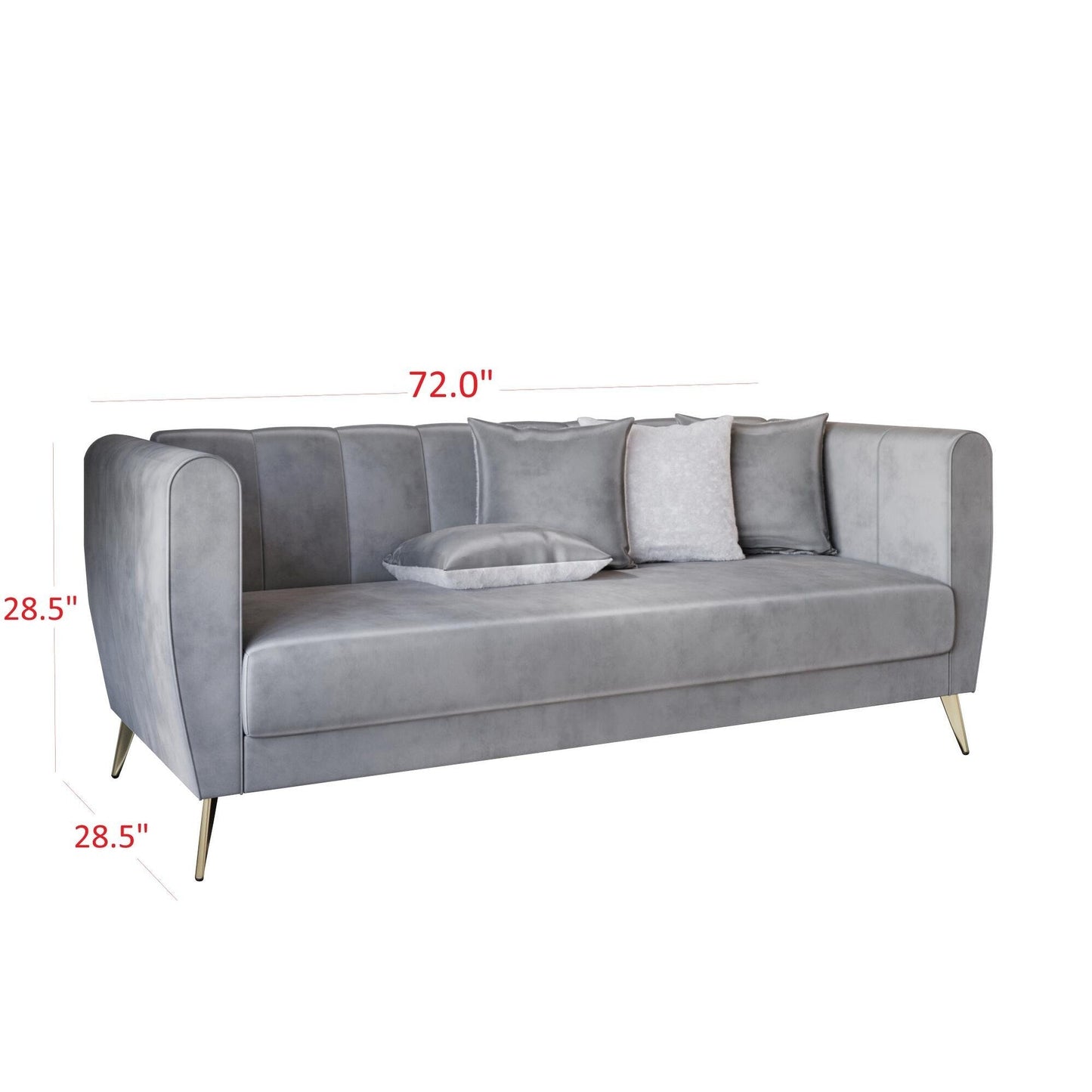 Scarlett Velvet Flared Arm 3-Seater Sofa with 4 Throw Pillow