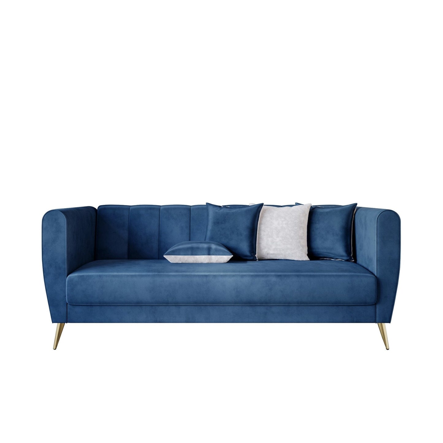 Scarlett Velvet Flared Arm 3-Seater Sofa with 4 Throw Pillow