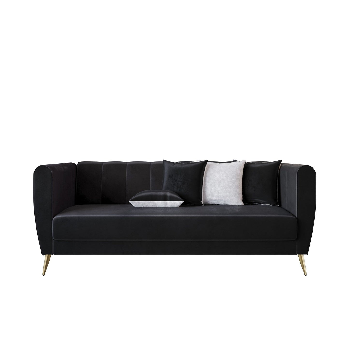 Scarlett Velvet Flared Arm 3-Seater Sofa with 4 Throw Pillow