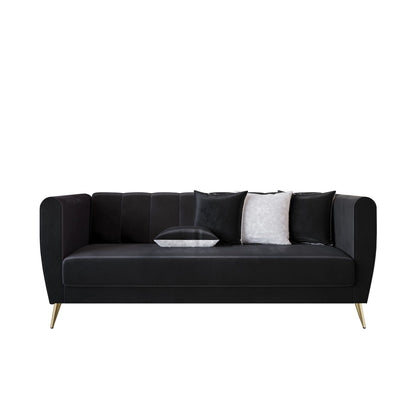 Scarlett Velvet Flared Arm 3-Seater Sofa with 4 Throw Pillow