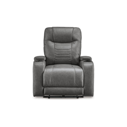 Scon Power Recliner Chair, 37 Inch, LED Light, Gray Faux Leather