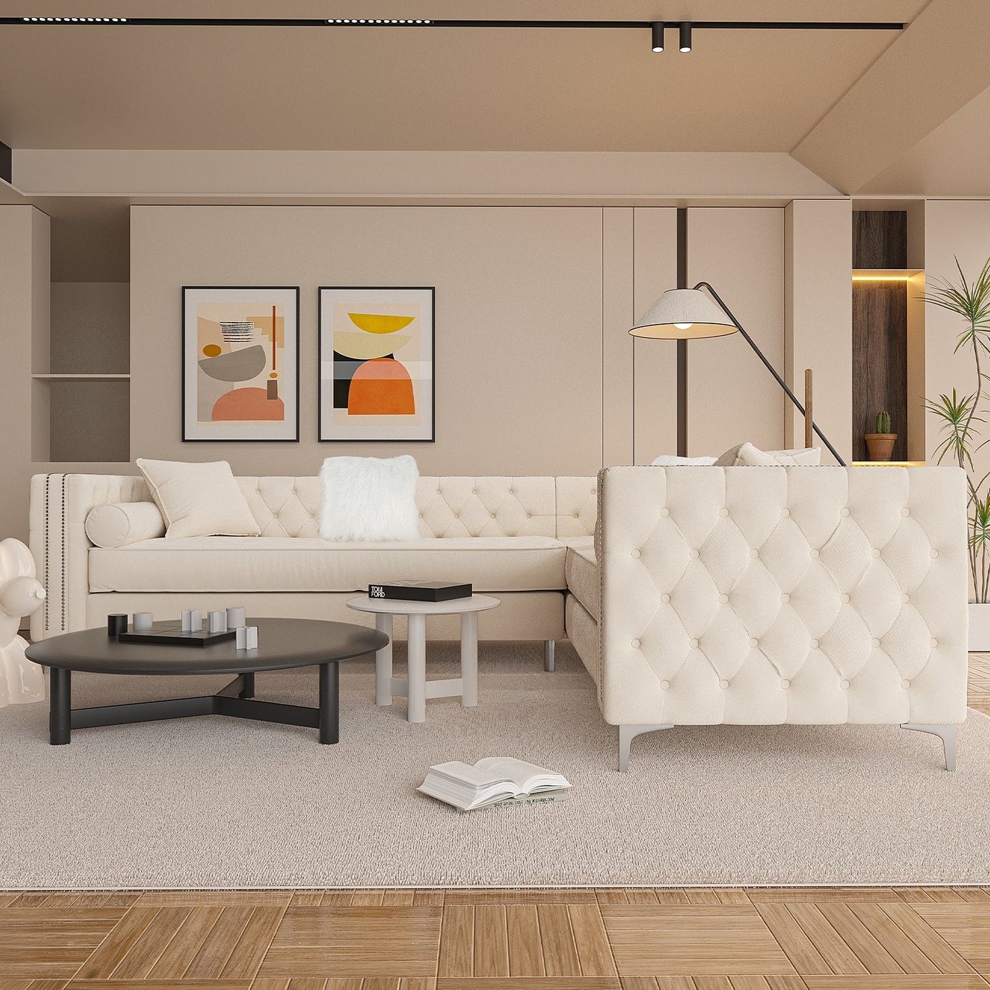 Sectional Sofa Couch Velvet Tufted Set for Living Room