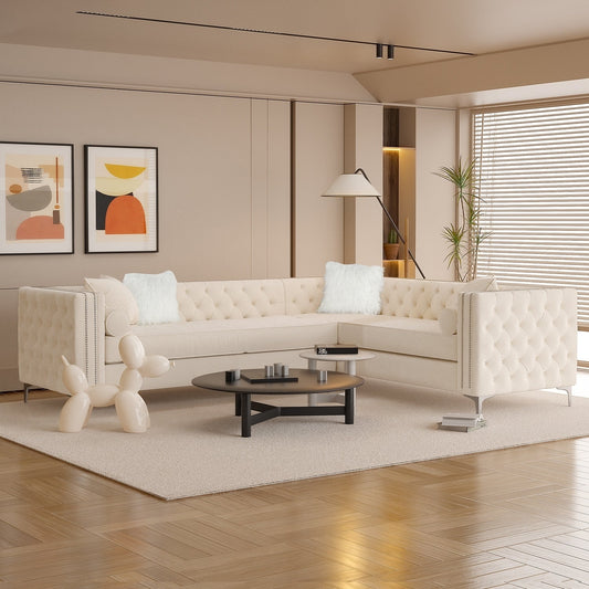 Sectional Sofa Couch Velvet Tufted Set for Living Room