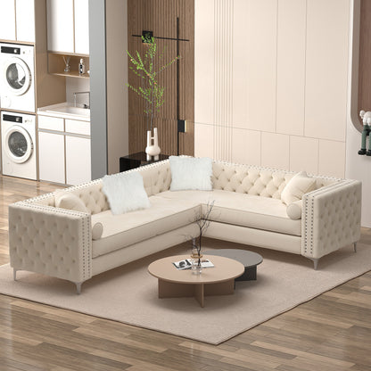Sectional Sofa Couch Velvet Tufted Set for Living Room