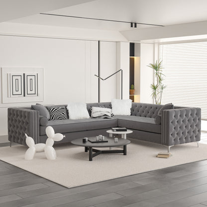 Sectional Sofa Couch Velvet Tufted Set for Living Room