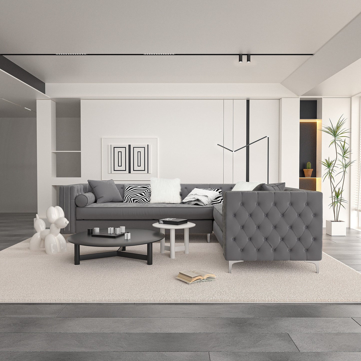Sectional Sofa Couch Velvet Tufted Set for Living Room