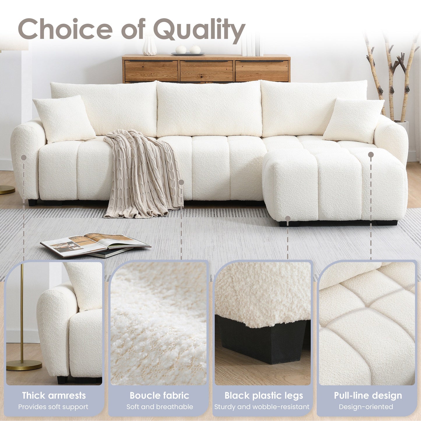 Sectional Sofa Movable Ottoman, High Density Foam, Free Combination