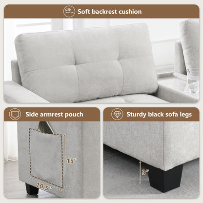 Sectional Sofa With Table Top,Chenille U Shaped Couch Set With 2 Consoles,Usb Charger,Storage Drawers And Pockets,Ottoman
