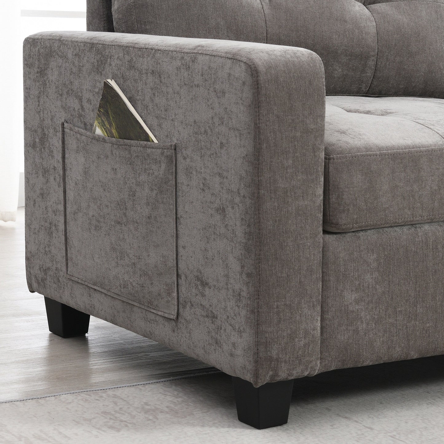 Sectional Sofa With Table Top,Chenille U Shaped Couch Set With 2 Consoles,Usb Charger,Storage Drawers And Pockets,Ottoman