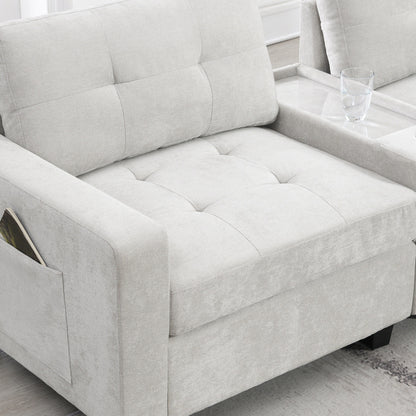 Sectional Sofa With Table Top,Chenille U Shaped Couch Set With 2 Consoles,Usb Charger,Storage Drawers And Pockets,Ottoman
