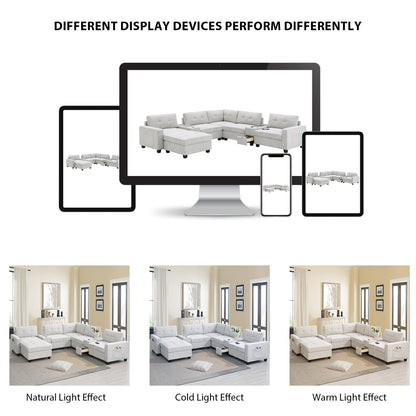 Sectional Sofa With Table Top,Chenille U Shaped Couch Set With 2 Consoles,Usb Charger,Storage Drawers And Pockets,Ottoman