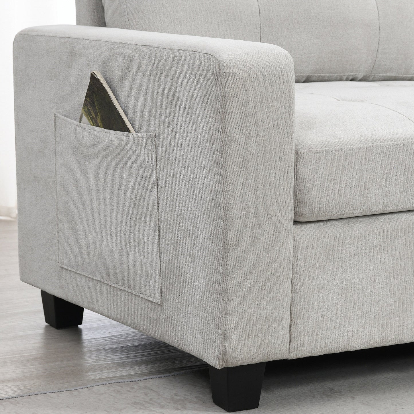 Sectional Sofa With Table Top,Chenille U Shaped Couch Set With 2 Consoles,Usb Charger,Storage Drawers And Pockets,Ottoman
