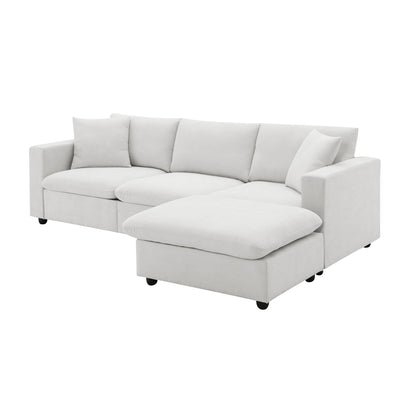 Sectional Sofa With Throw Pillows,L-Shaped Couch Set With Wide Seat,4 Seat Polyester Comfy Fabric Couch Set With Movable Ottoman