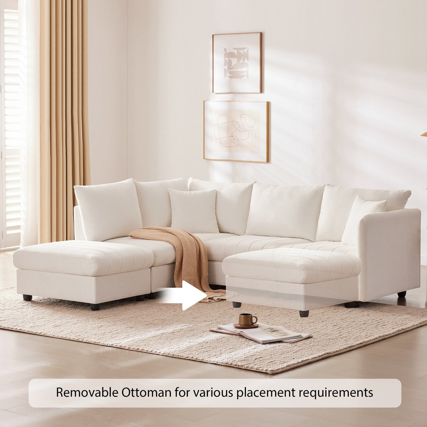 Sectional Sofa With Vertical Stripes,2 Pillows,5-Seat Couch With Convertible Ottoman,Various Combinations,L-Shap