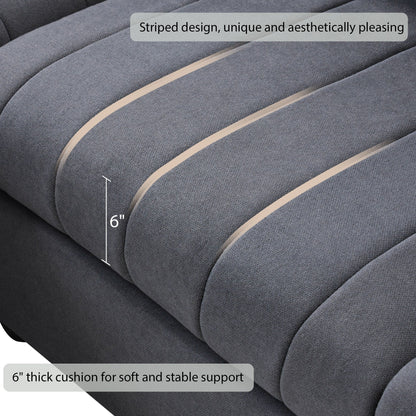 Sectional Sofa With Vertical Stripes,2 Pillows,5-Seat Couch With Convertible Ottoman,Various Combinations,L-Shap